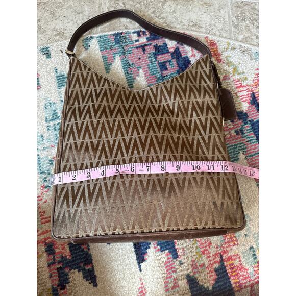 Vintage Mario Valentino Logo Printed brown Shoulder Bag gold hardware - Picture 10 of 16